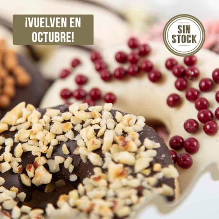Detalle de berlinas artesanas con chocolate (bollos tipo donuts) para comprar online en Pastelería Galicia agotadas hasta octubre