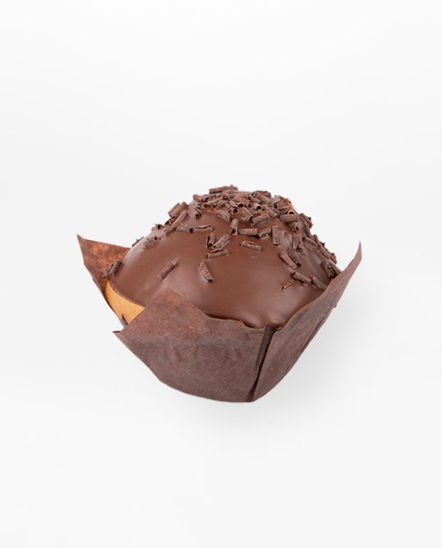 Detalle de la cobertura de chocolate de mojicón o gran magdalena gourmet para comprar online