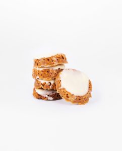 Primer plano de las pastas gourmet florentinas de almendra y chocolate blanco de la tienda online de Pastelería Galicia